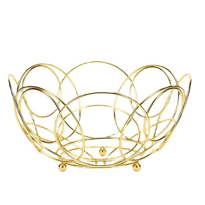 Cos de fructe, stil minimalist, tava, cos din fier forjat, ORBER, placat, Potrivit pentru fructe, paine si diverse produse, fier, 26*26*13 cm, auriu