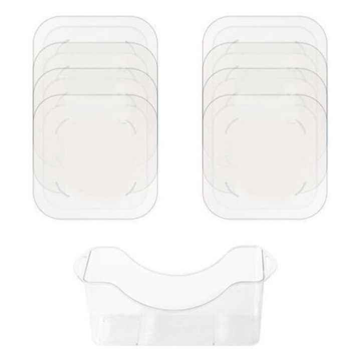 Set de 9 farfurii acrilice transparente, cu farfurie de colectare si platou in forma de os, 15x15cm