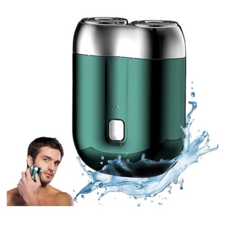 Ras electric mini, trimmer pentru barba, impermeabil, portabil, 70.5mm, verde