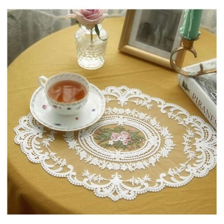 Set de 2 servete din dantela crosetata ovala, 30.5x40.6cm, bej
