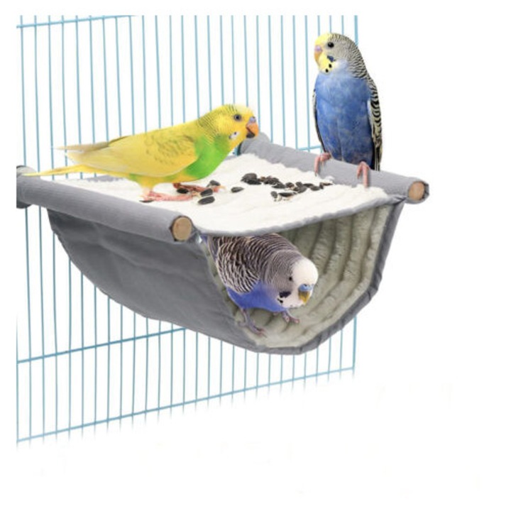 Culcus pentru pasari si animale mici, hamac suspendat, design cu doua niveluri, alb, 17x23cm