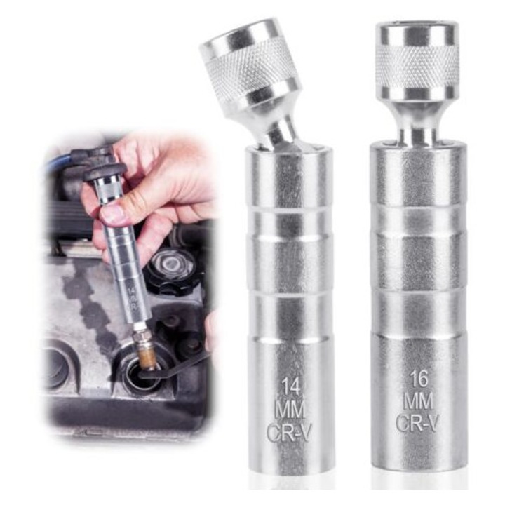 Cheie universala pentru bujii cu magnet, set de 2 chei 16mm/14mm, din otel crom vanadiu, pentru repararea auto