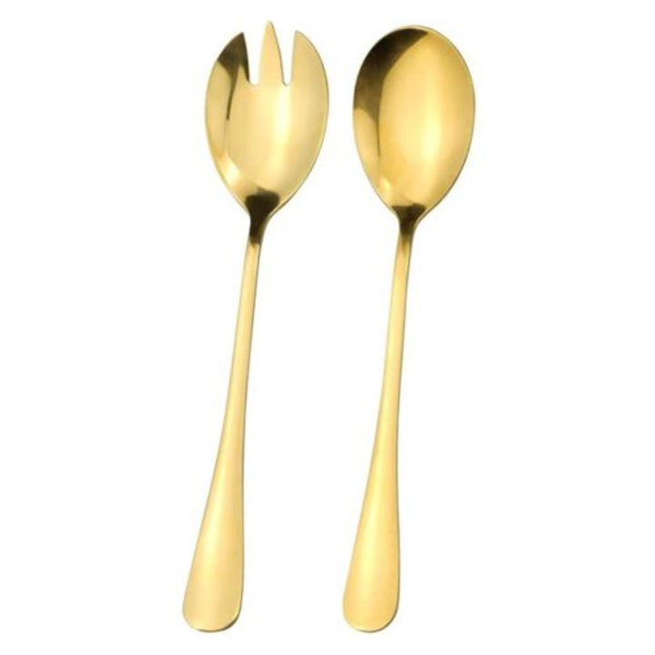 Set de 2 tacamuri pentru salata din otel inoxidabil, finisaj lucios, 19.8x4.7cm, aurii