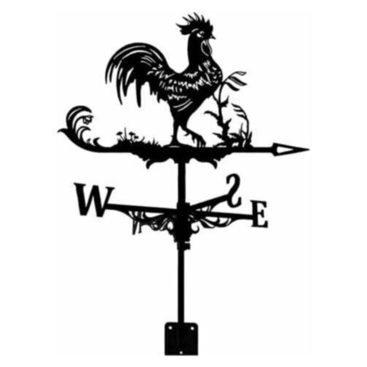 Vane de vant metalic retro, indicator de directie a vantului, design cu cocos, pentru gradina, negru