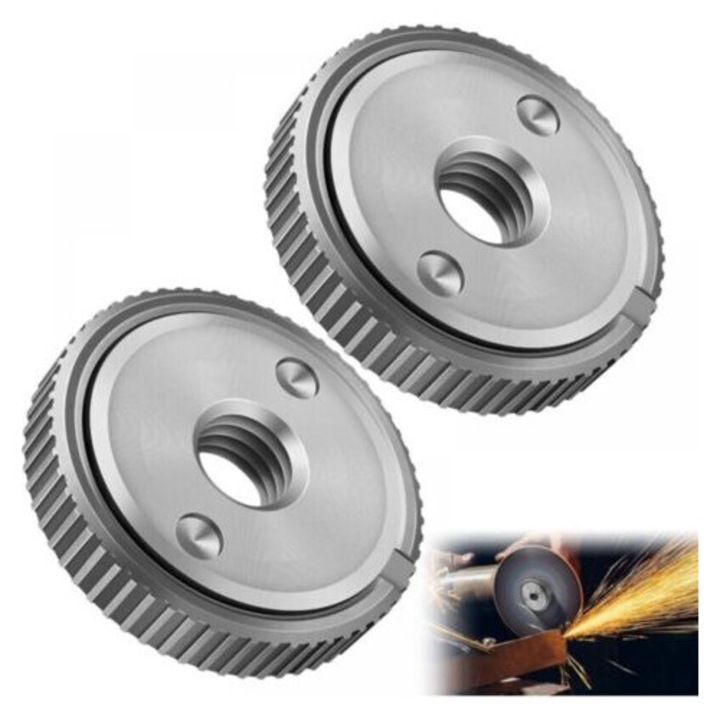 Set 2 piulite cu eliberare rapida, otel carbon, design anti-alunecare, compatibile cu unelte unghiulare M14