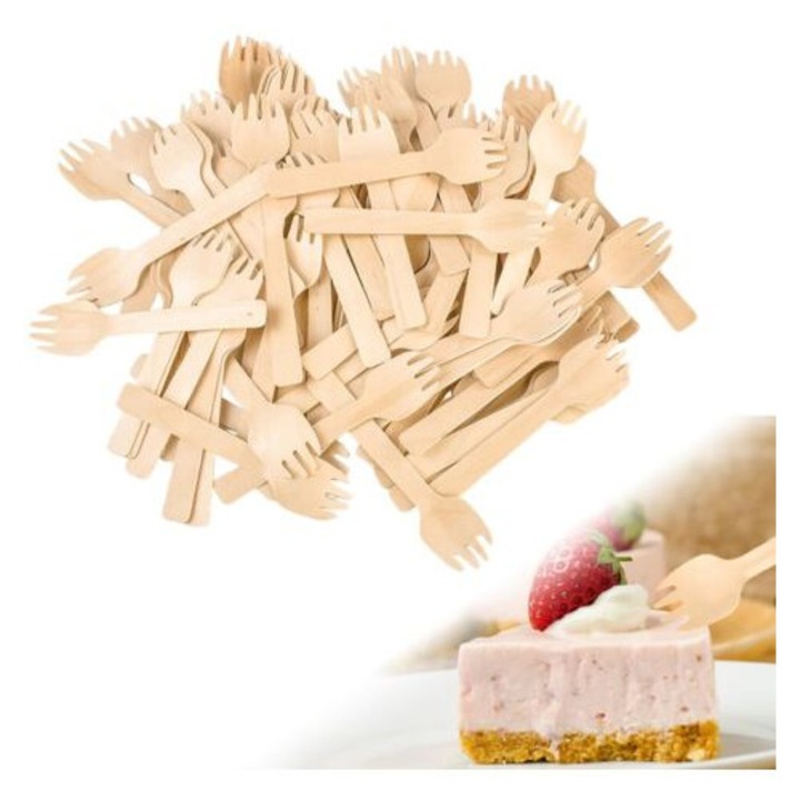 Set de 300 furculite din lemn de mesteacan, 10.5 cm, pentru petreceri, picnicuri, vesela unica folosinta