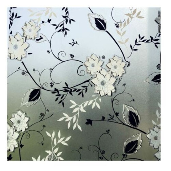 Folie de fereastra pentru intimitate, model floral, 50x200cm, reutilizabila, fara adeziv
