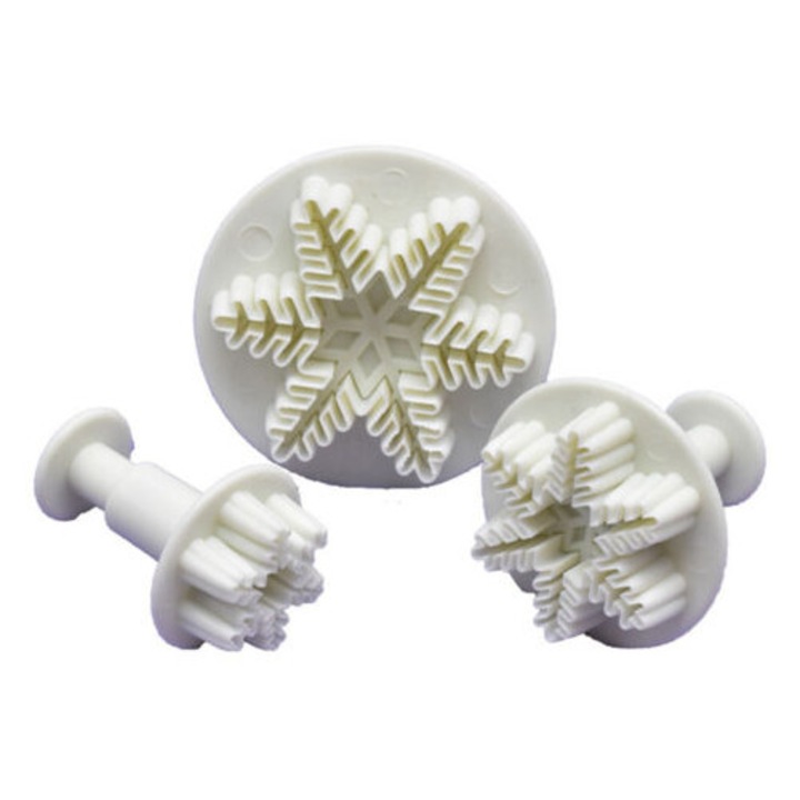 Set 3 forme prajituri fulg de nea, plastic, reutilizabile, usor de curatat, dimensiuni diferite