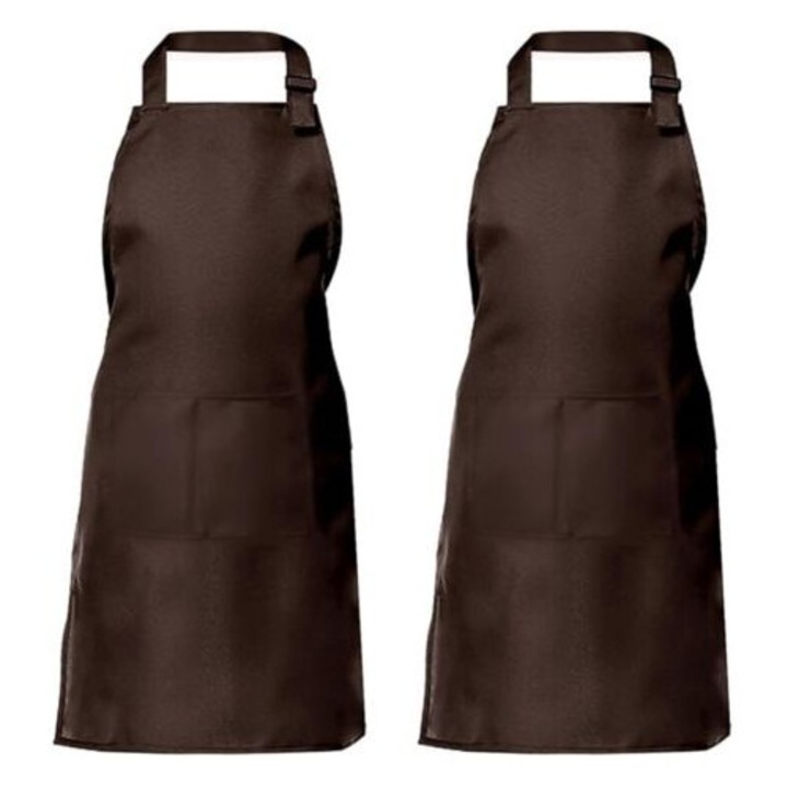 Set 2 sorturi de bucatarie, cu 2 buzunare, impermeabile, culoare cafea, dimensiuni 31x18cm