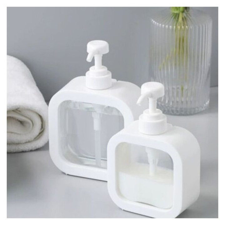 Szappanadagoló 500ml, újratölthető, elegáns design, fehér, szett