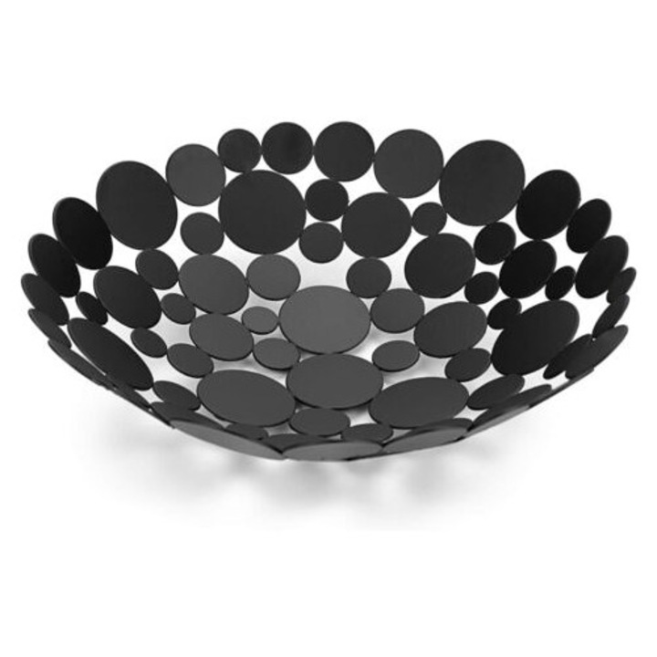 Cos de fructe rotund din fier, design modern, negru mat, 30x30x9cm