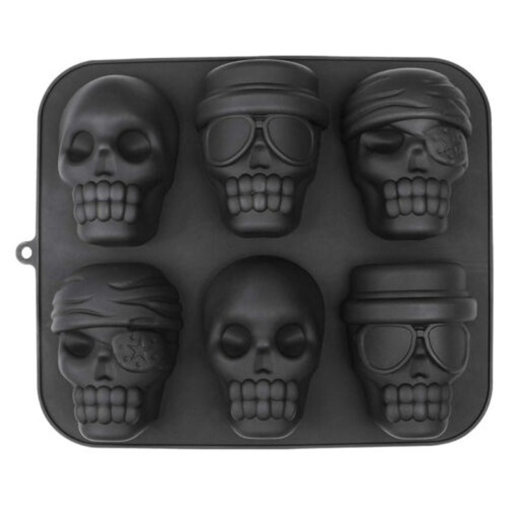 Forma prajituri din silicon, model craniu, 31.5x26.5x4.2cm, rezistenta la temperaturi de -40C la +230C, set de forme pentru ciocolata si prajituri