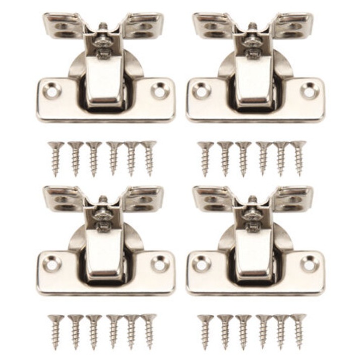 Set de 4 balamale cu baza cu 4 gauri, brat scurt, unghi mare, otel laminat la rece, 255g