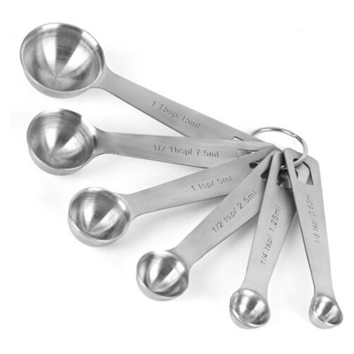 Set de 6 linguri de masurat din otel inoxidabil, ustensile de bucatarie, dimensiuni variate, usor de curatat
