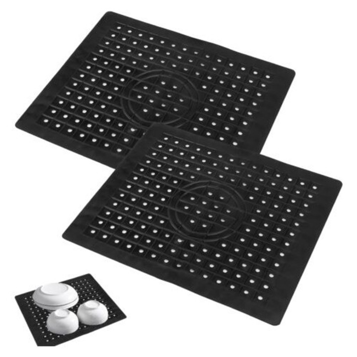 Set 2 covorase de scurgere din silicon gri, 31x26cm, pentru chiuveta