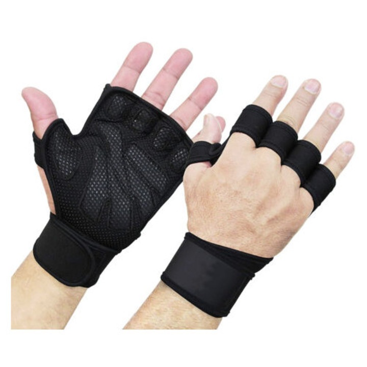 Manusi sport cu suport pentru incheieturi, marime medie, design ergonomic, non-aderente, multicolor