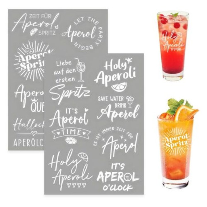Set 2 Stickere Decorative pentru Pahare de Vin, Diverse Designuri, 14.8x21cm