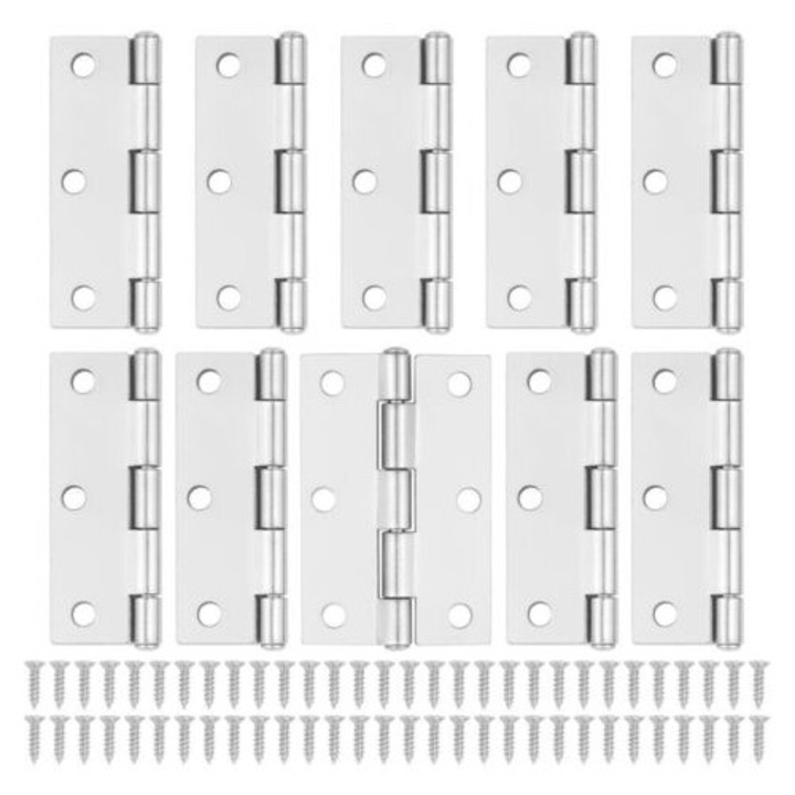 Set 10 balamale argintii, 75x50mm, grosime 1.2mm, cu 60 suruburi de montare