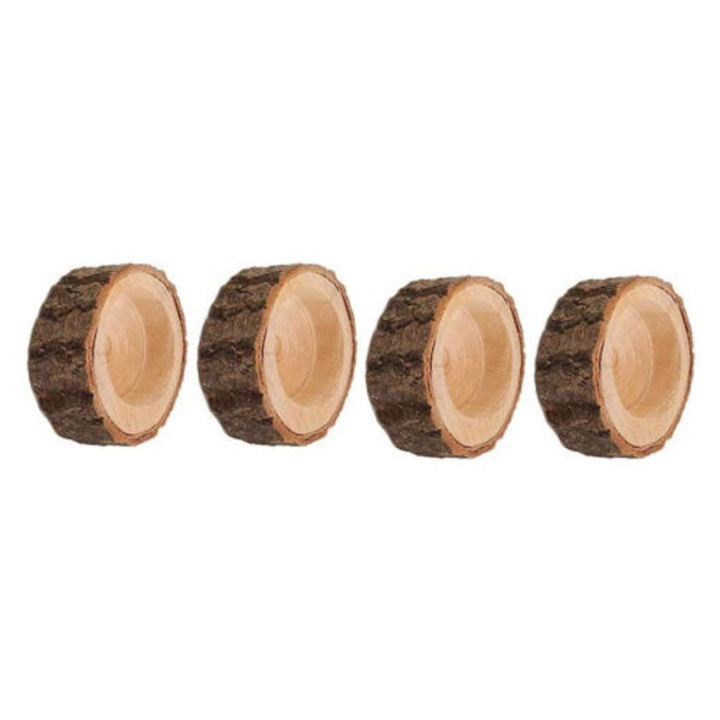 Set de 4 suporturi pentru lumanari din lemn, dimensiuni 6x2.5cm, utilizare decorativa, multicolor