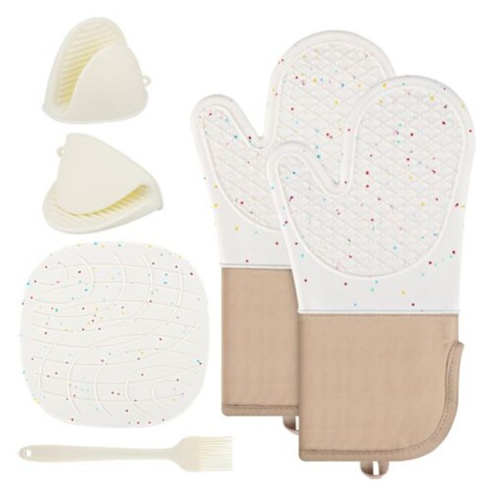 Set de manusi de bucatarie, 6 piese, rezistente la caldura pana la 230C, multicolor, 33cm