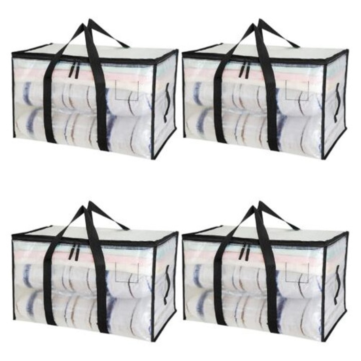 Set cutii depozitare 90L, transparente, cu capac si manere intarite, pentru haine si mutare