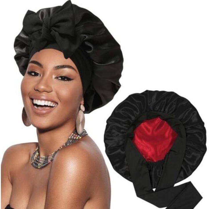 Bonet de noapte din satin, dublu fata, elastic, 50cm, pentru toate tipurile de par, set
