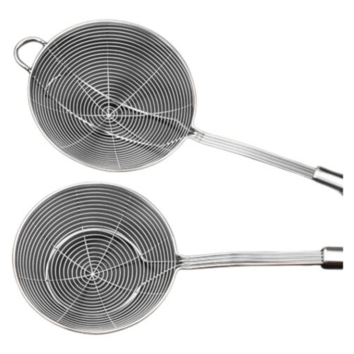 Set de 2 strecuratori din otel inoxidabil cu plasa fina, 18 cm, fara si cu carlige