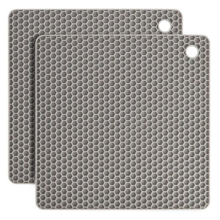 Suport din silicon, set 2 bucati, rezistent la caldura, design fagure, 18.5x18.5cm, gri