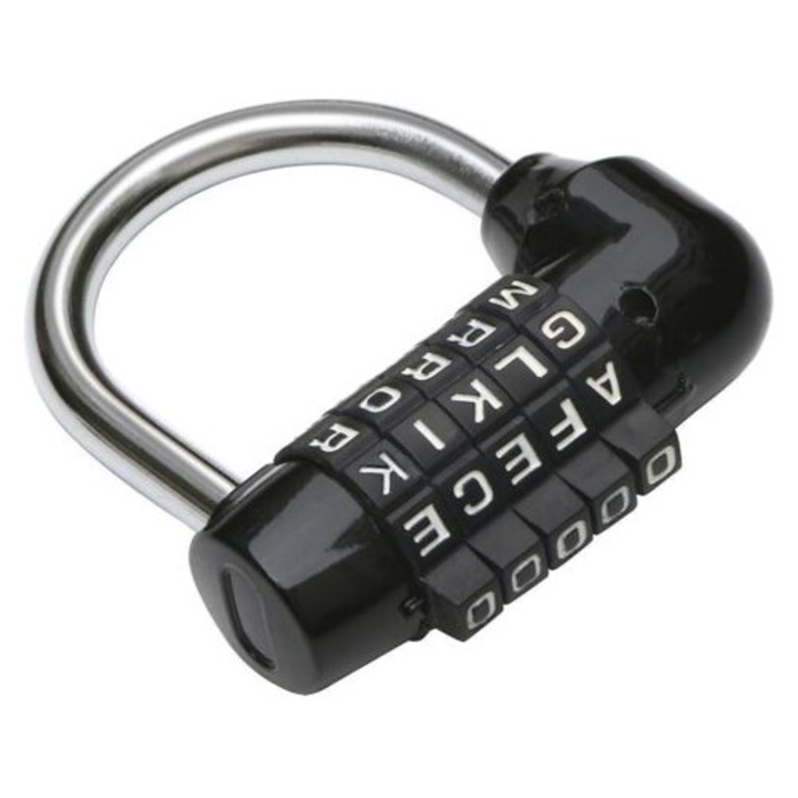 5 betűs kombinált lakat, fekete, 61x23x23mm, 140g, szett