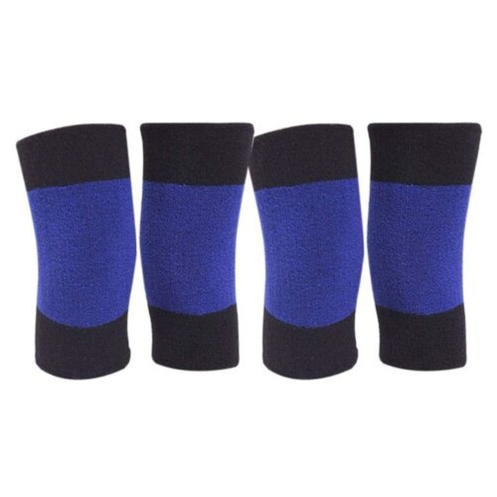 Pereche de aparatori pentru genunchi, negru si albastru, material elastic, dimensiune 38-60 cm