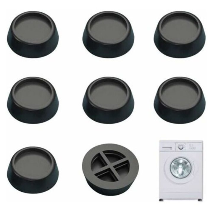 Picioare din cauciuc pentru masini de spalat, set, anti-vibratie, negru, 6.5x6.5x2cm