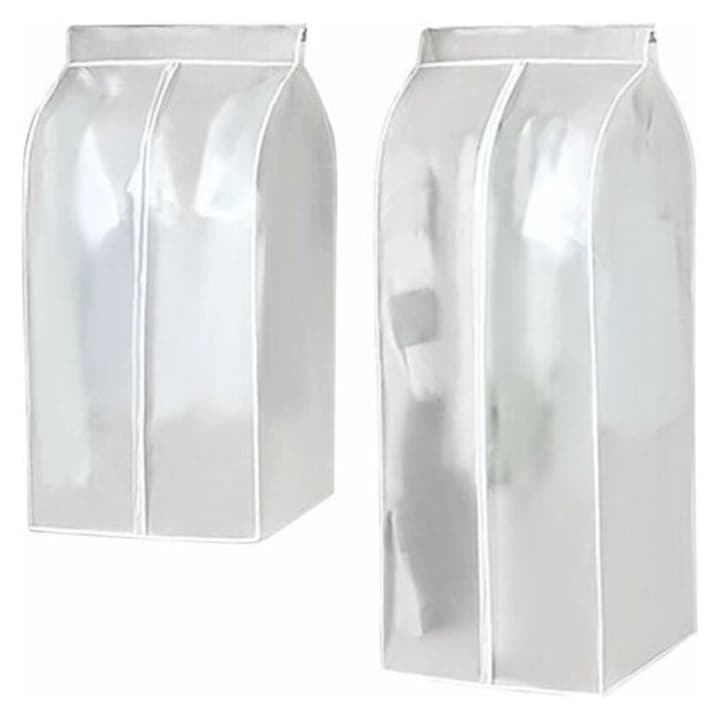 Set 2 saci pentru imbracaminte, transparent, 60x50x90cm + 60x50x120cm, material PEVA, rezistent la rupere, ideal pentru rochii de mireasa si costume