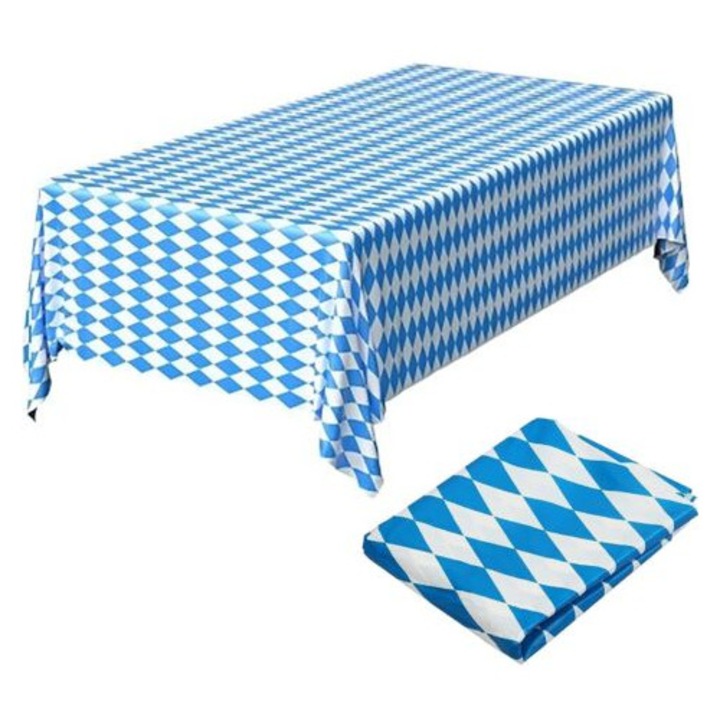 Set de 2 fete de masa Oktoberfest, 220x130cm, design clasic cu romburi albastre si albe
