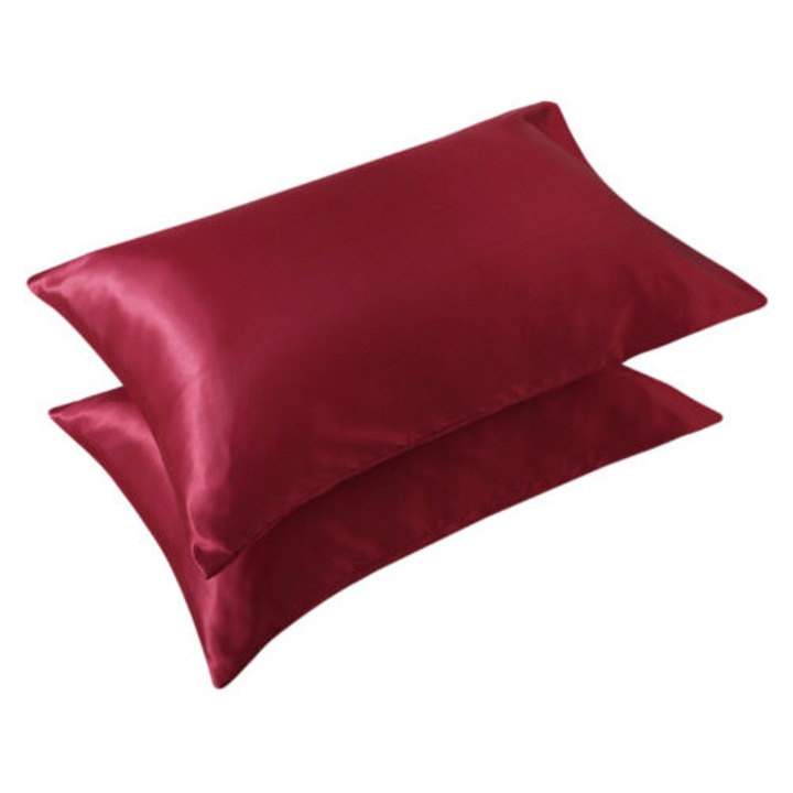 Set de 2 fete de perna satin, 51x76cm, culoare burgund, moale si neted