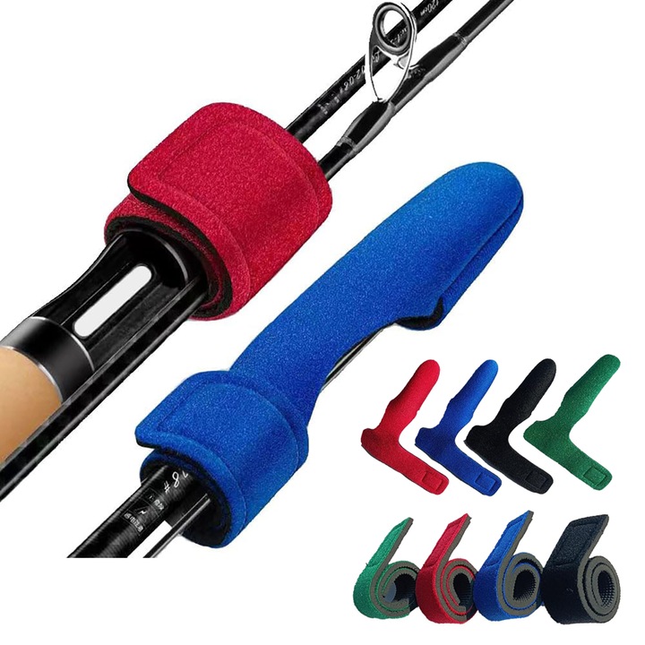 Set 4 uri Mansoane pentru varful unditei cu curea elastica si husa de protectie, Chucai®, capace pentru undita, protectoare de varf pentru pescuit, elastice, anti-alunecare