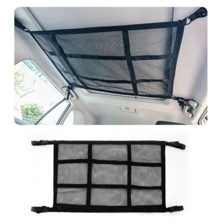 Plasa de bagaje auto, 90x65cm, dubla, cu fermoar, capacitate mare pentru paturi si accesorii