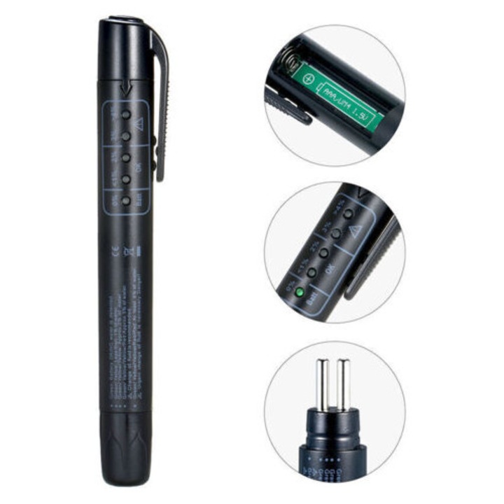 Tester de umiditate pentru lichid de frana auto cu 5 LED-uri, set, pena