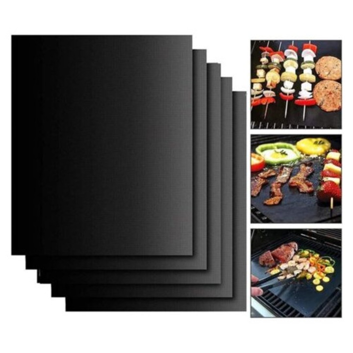 Set 5 ustensile gratar, 50x40cm, mata antiaderenta reutilizabila, neagra