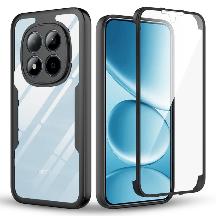 Set 360: Husa cu folie integrata pentru Xiaomi Redmi Note 15 Pro 4G Protectie 360 fata / spate - negru