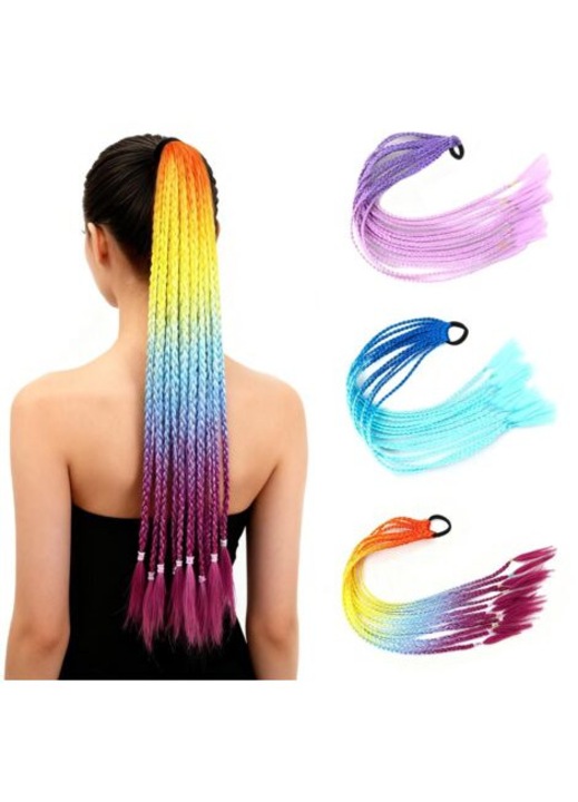 Set extensii de par colorate, 3 bucati, 60cm, multicolor