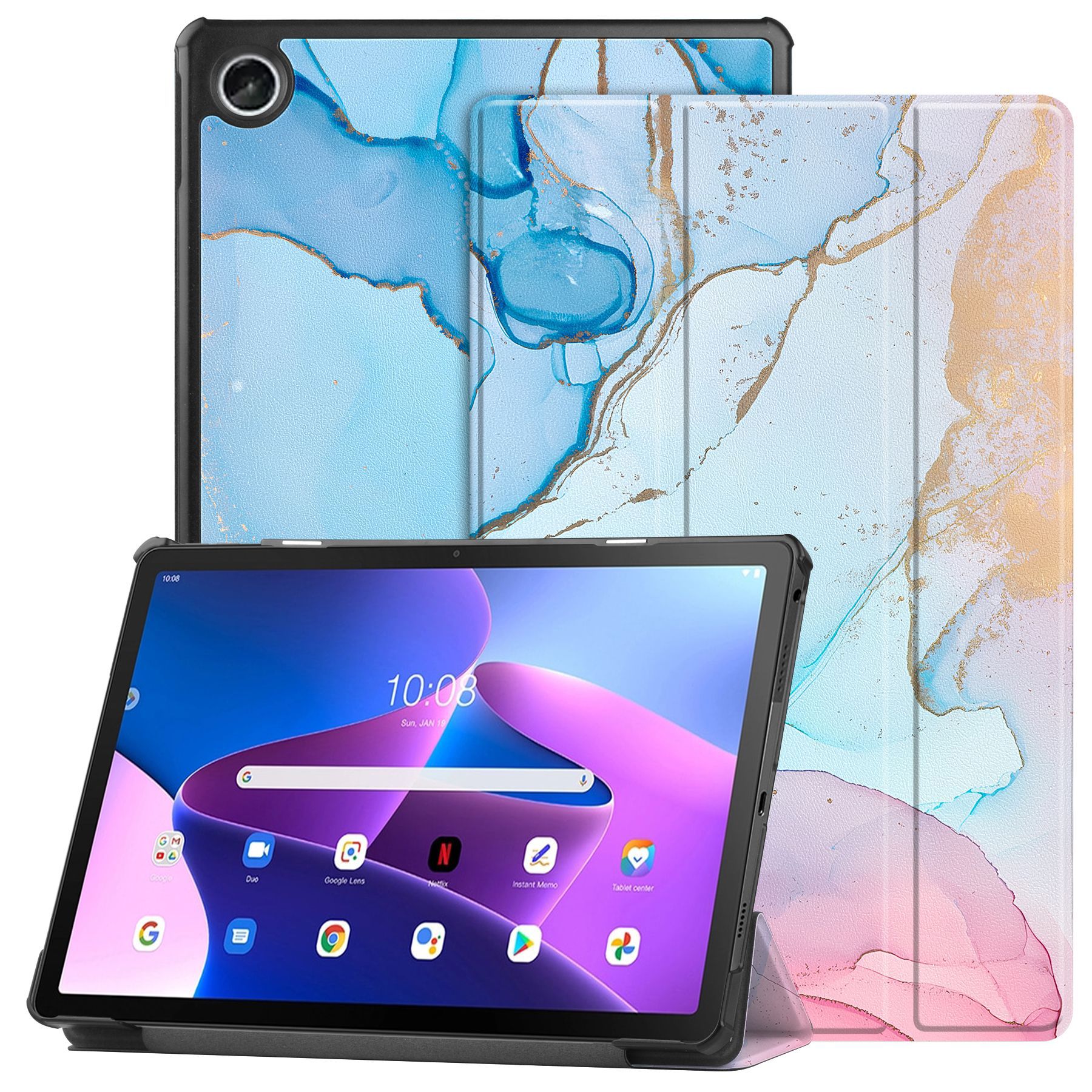 Husa pentru Samsung Galaxy Tab A11/A9, 8, 7 inch, VIENOD®, TPU Smart Cover, set cu unghiuri de vizualizare dublu, Piele PU, spate PC, Albastru/roz