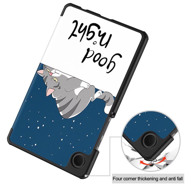 Husa pentru Samsung Galaxy Tab A11/A9, 8, 7 inch, VIENOD®, TPU Smart Cover, set cu unghiuri de vizualizare dublu, Piele PU, spate PC, pisica