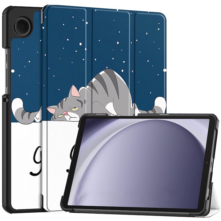 Husa pentru Samsung Galaxy Tab A11/A9, 8, 7 inch, VIENOD®, TPU Smart Cover, set cu unghiuri de vizualizare dublu, Piele PU, spate PC, pisica