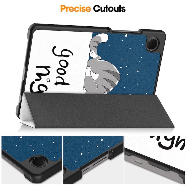 Husa pentru Samsung Galaxy Tab A11/A9, 8, 7 inch, VIENOD®, TPU Smart Cover, set cu unghiuri de vizualizare dublu, Piele PU, spate PC, pisica