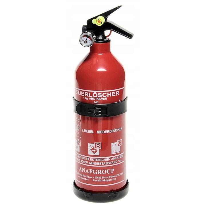 Extinctor ABC 1 kg cu manometru si suport de perete, rosu, 82x295mm