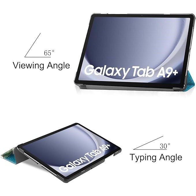 Husa pentru Samsung Galaxy Tab A11/A9, 8, 7 inch, VIENOD®, TPU Smart Cover, set cu unghiuri de vizualizare dublu, Piele PU, spate PC, flori de cais
