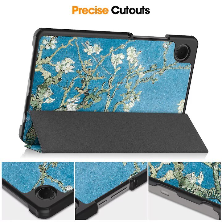 Husa pentru Samsung Galaxy Tab A11/A9, 8, 7 inch, VIENOD®, TPU Smart Cover, set cu unghiuri de vizualizare dublu, Piele PU, spate PC, flori de cais