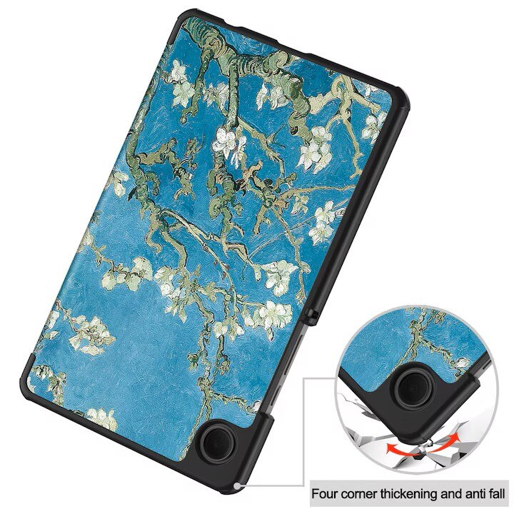 Husa pentru Samsung Galaxy Tab A11/A9, 8, 7 inch, VIENOD®, TPU Smart Cover, set cu unghiuri de vizualizare dublu, Piele PU, spate PC, flori de cais
