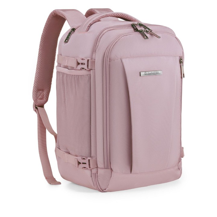 Rucsac voiaj, Zagatto ZG1133, Bagaj de mana 40x30x20 cm, Rucsac calatorie avion, Compatibil Wizz Air, Ryanair, Maner superior si lateral, Atasabil la valiza, Impermeabil, Capacitate 24L, Roz