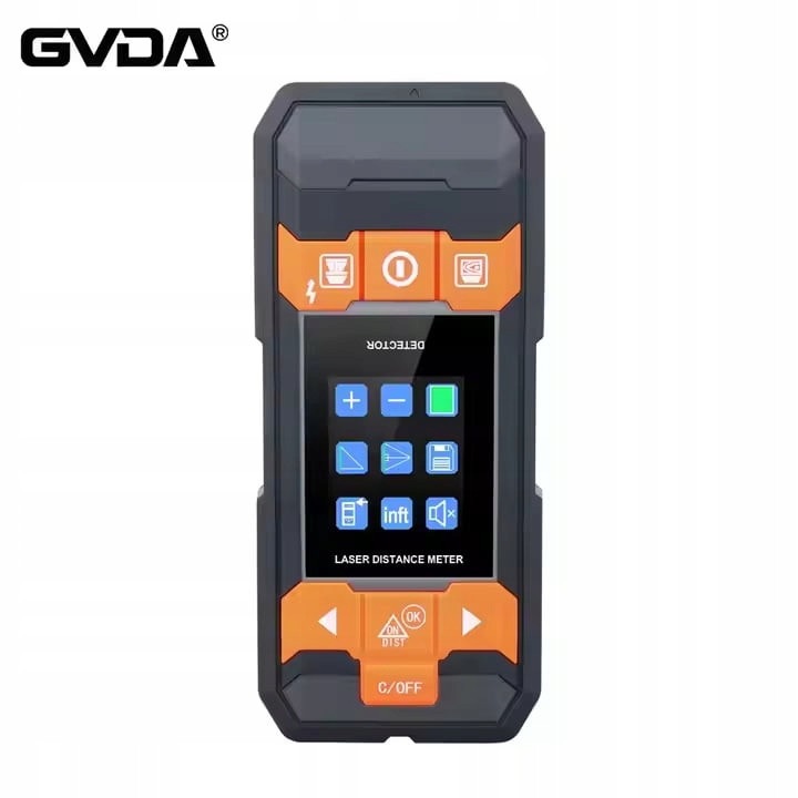 Лазерен далекомер GVDA GD210D, детектор за метал, цветен LCD екран, 135x60x25mm, пълен комплект